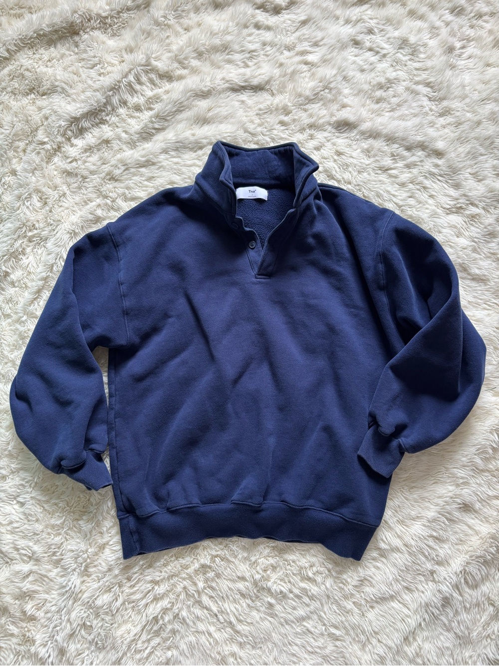 TNA Navy Button-Up Quarter Sweatshirt
